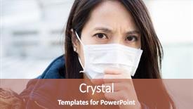  Presentation with medical face mask - PPT theme with virus h1n1 - woman wearing medical face mask background and a  colored foreground