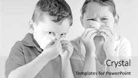  Presentation with h1n1 - Slides featuring virus h1n1 - young girl and boy blowing background and a light gray colored foreground