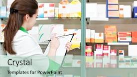  Presentation with pharmacy - Presentation having virus health - pharmacist chemist woman working background and a soft green colored foreground