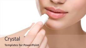  Presentation with lip balm - Amazing slide set having herpes - woman applying hygienic lip balm backdrop and a lemonade colored foreground