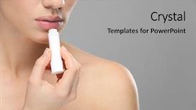 Presentation with lip balm - Theme consisting of woman applying hygienic lip balm background and a light gray colored foreground