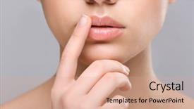  Presentation with lips - Presentation theme with herpes - woman with cold sore touching background and a coral colored foreground