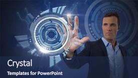  Presentation with composite - Colorful PPT theme enhanced with virus immune system - digital composite of businessman touching backdrop and a ocean colored foreground