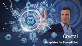  Presentation with composite - Beautiful slides featuring virus immune system - digital composite of businessman touching backdrop and a ocean colored foreground