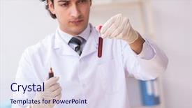  Presentation with blood donation posters - Slide deck enhanced with virus immune system - young male doctor in blood background and a sky blue colored foreground