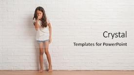  Presentation with paint white brick wall - Cool new presentation theme with virus kids - young hispanic kid stading backdrop and a white colored foreground