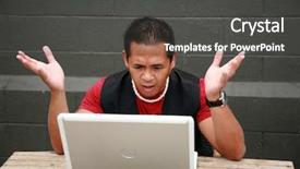  Presentation with man on top of mountain - Beautiful presentation featuring virus komputer - man expresses disbelefe and frustration backdrop and a dark gray colored foreground