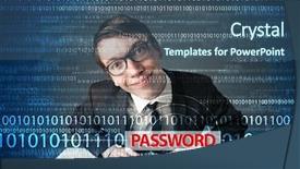  Presentation with password - Beautiful slide deck featuring virus komputer - young geek hacker stealing password backdrop and a ocean colored foreground