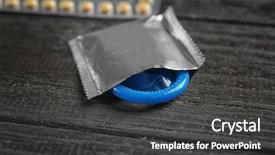  Presentation with contraception - Presentation with virus oral - condom and birth control pills background and a dark gray colored foreground