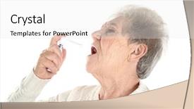 Presentation with allergy - PPT layouts with virus oral - senior ill woman using spray background and a  colored foreground