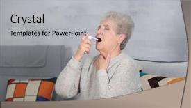  Presentation with spray - Beautiful PPT layouts featuring virus oral - senior ill woman using spray backdrop and a  colored foreground