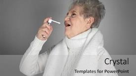  Presentation with spray - Colorful PPT theme enhanced with virus oral - senior ill woman using spray backdrop and a  colored foreground