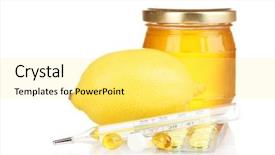  Presentation with virus - Slides with virus sars - honey lemon and thermometer isolated background and a  colored foreground