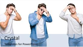  Presentation with flu virus - Colorful slide set enhanced with viruse - collage of young handsome man backdrop and a light blue colored foreground