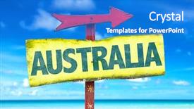  Presentation with australia - PPT theme featuring visa - australia sign with beach background background and a cobalt blue colored foreground