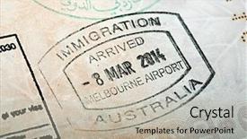  Presentation with stamp - Slide deck enhanced with visa - australian passport stamp for entring background and a mint green colored foreground