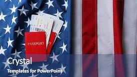  Presentation with american history old flag - Beautiful PPT layouts featuring visa - passports tickets lying on american backdrop and a ocean colored foreground