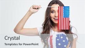  Presentation with usa flag - Slide set featuring visa - portrait of a smiling woman background and a sky blue colored foreground