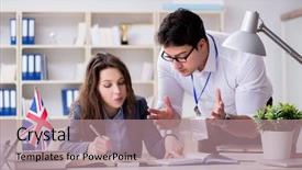  Presentation with language training - PPT layouts enhanced with visa - teacher explaining to student background and a coral colored foreground