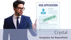  Presentation with application - Slide deck featuring visa-application-concept-with-businessman background and a light blue colored foreground