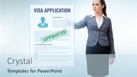  Presentation with application - Theme having visa-application-concept-with-businesswoman background and a sky blue colored foreground