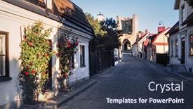  Presentation with street - Cool new slide deck with visby-old-town-street backdrop and a tawny brown colored foreground