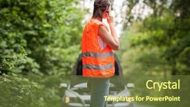  Presentation with car service - PPT layouts having visibility vest calling the roadside background and a tawny brown colored foreground
