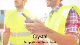  Presentation with walkie talkie - Slides having visible vests with walkie talkie background and a blonde colored foreground