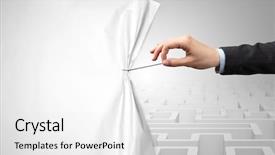  Presentation with behind curtain - Cool new slide set with hand pulling paper curtain changing backdrop and a white colored foreground