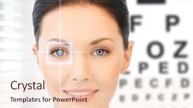  Presentation with eye medicine - Audience pleasing theme consisting of vision concept - woman and eye backdrop and a lemonade colored foreground