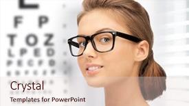  Presentation with eye medicine - PPT theme having personal trainer giving instructions to student in gym background and a dark gray colored foreground