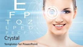 Presentation with eye surgery - Beautiful PPT theme featuring vision eye - beautiful girl with laser surgery backdrop and a light blue colored foreground