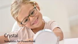  Presentation with eyeglasses - Cool new presentation theme with vision eye - little girl at the optician backdrop and a soft green colored foreground