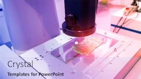  Presentation with circuit board - Presentation theme featuring vision-measuring-instrument-inspecting-pcb background and a light blue colored foreground