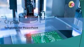  Presentation with circuit board - PPT layouts with vision-measuring-instrument-inspecting-pcb background and a teal colored foreground