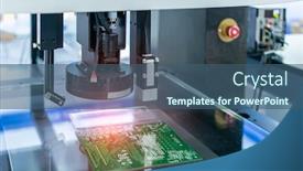  Presentation with circuit board - Presentation theme having vision-measuring-instrument-inspecting-pcb background and a ocean colored foreground
