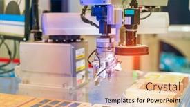  Presentation with circuit board - Presentation design with vision-measuring-instrument-inspecting-pcb background and a lemonade colored foreground