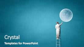  Presentation with moon - Colorful PPT layouts enhanced with vision mision - businesswoman on ladder reaching moon backdrop and a teal colored foreground