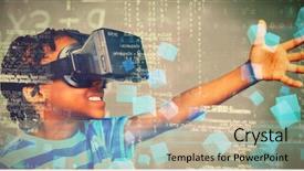  Presentation with vision - Presentation theme enhanced with vision schools - school boy in virtual reality background and a coral colored foreground