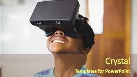  Presentation with virtual reality - Audience pleasing theme consisting of vision schools - school boy in virtual reality backdrop and a tawny brown colored foreground