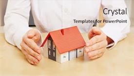  Presentation with real estate - Beautiful presentation theme featuring vision selling - female hands protecting house backdrop and a sky blue colored foreground