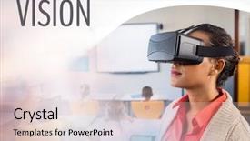  Presentation with virtual class - Presentation design with vision text and teacher wearing background and a  colored foreground