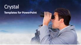  Presentation with visionary - PPT theme featuring visionary businessman looking to the future against rocky landscape background and a navy blue colored foreground