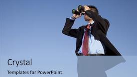  Presentation with outdoor clothes for hiking - Audience pleasing PPT layouts consisting of visioning future - businessman looking through his binoculars backdrop and a light blue colored foreground