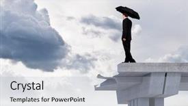  Presentation with umbrella - Slide set consisting of visioning future - image of businessman with umbrella background and a light gray colored foreground