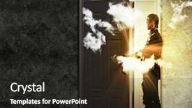  Presentation with factory opening - Presentation theme featuring visioning future - image of young businessman opening background and a  colored foreground