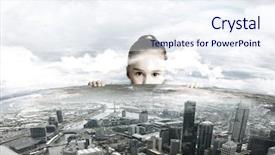  Presentation with future city - Colorful slide deck enhanced with visioning future - little adorable looking at city backdrop and a  colored foreground