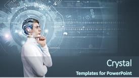  Presentation with futuristic glasses - Slides having visioning future - young man wearing futuristic glasses background and a ocean colored foreground