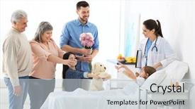  Presentation with nurse visiting family a new born - Theme having visit - family visiting little girl background and a light gray colored foreground
