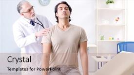  Presentation with old young - PPT layouts enhanced with visit - young male patient visiting old background and a coral colored foreground